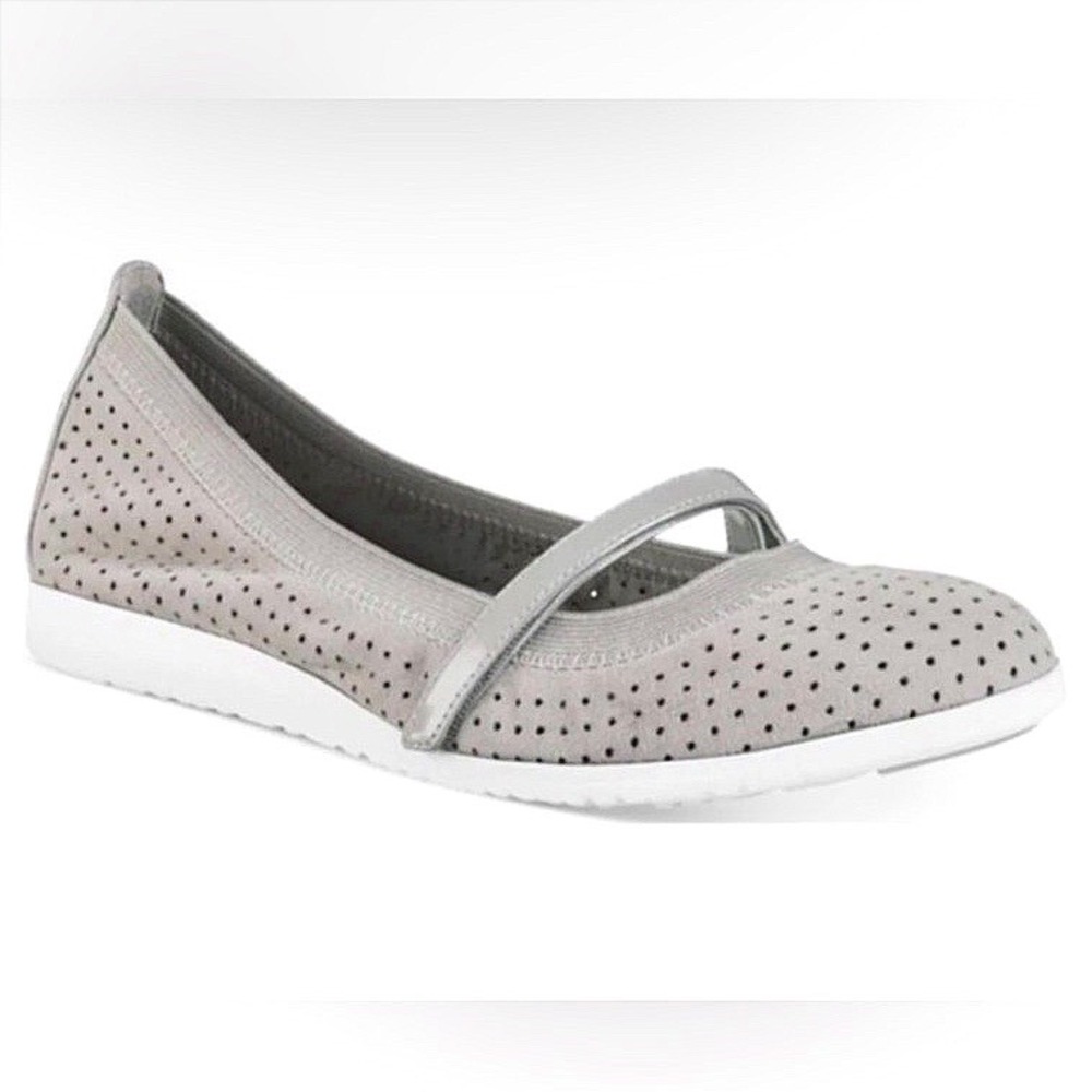 Cole Haan Gray Perforated Leather Mary Jane Flats Womens 8.5 Comfort Strap